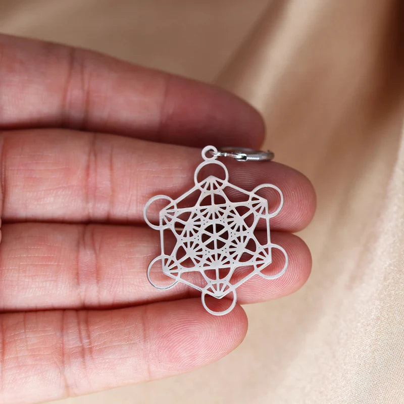 Silver Plated Hanging Earrings Metatron Cube