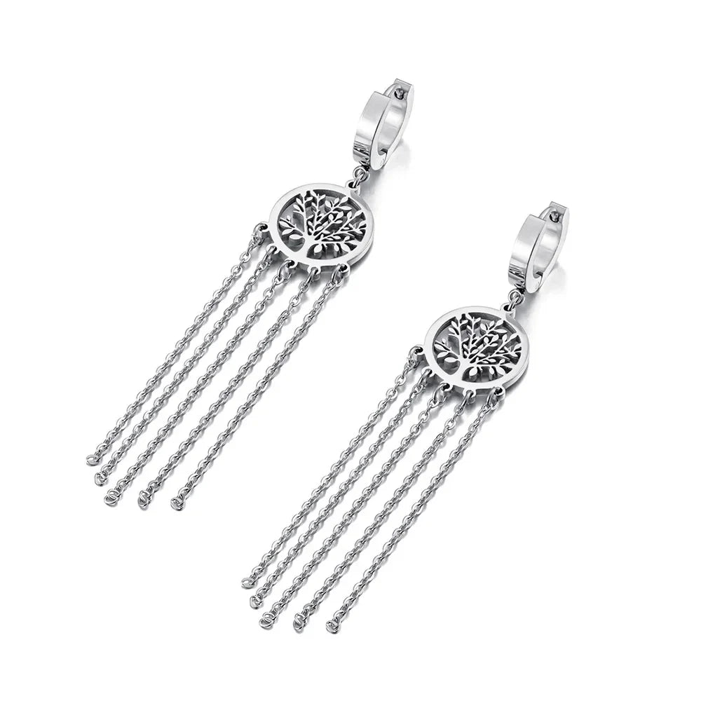 Dangling Earrings with Silver Tree of Life