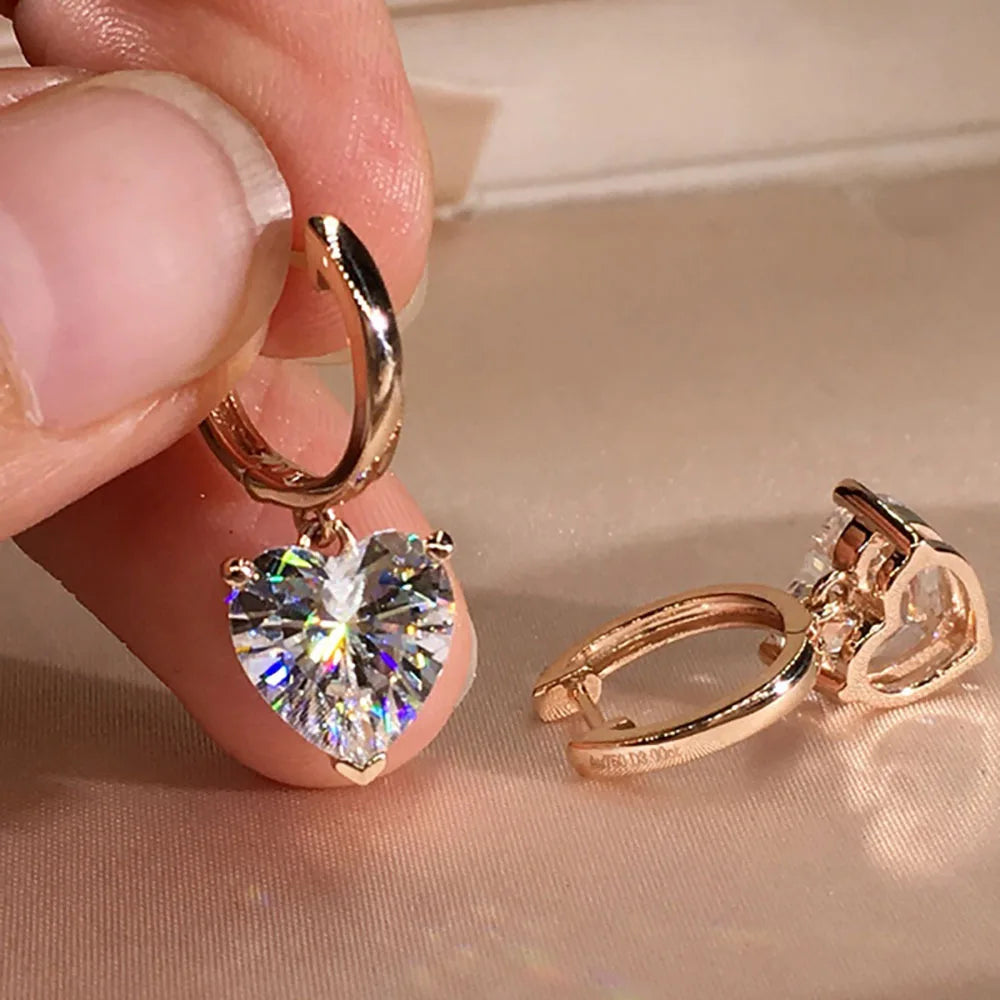 Dangling Earrings with Zircon Heart