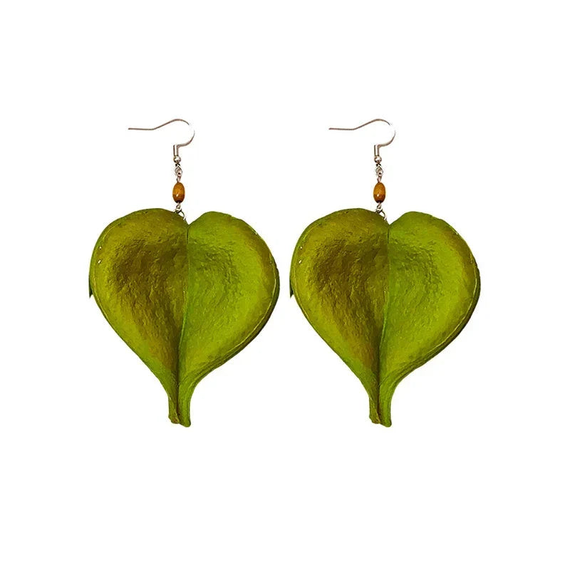 Dangling Earrings with Green Colored Leaf