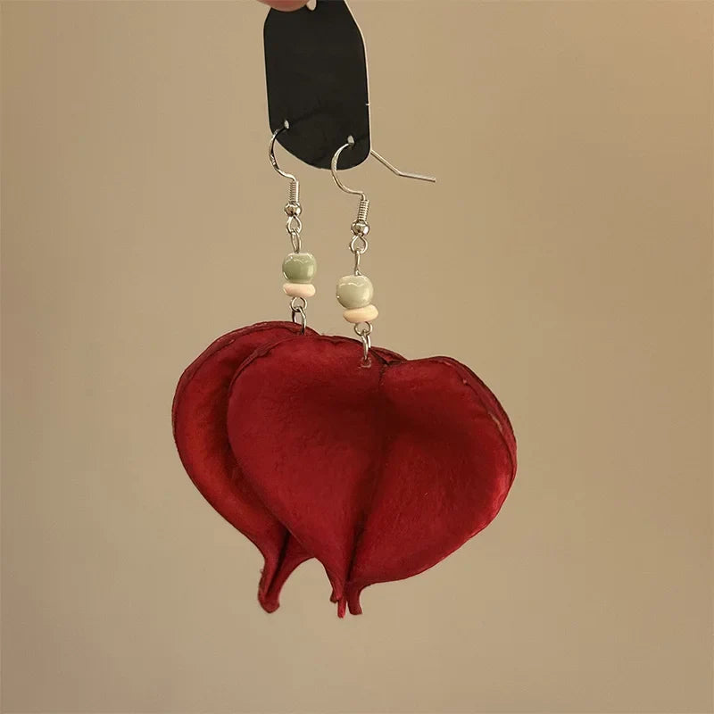 Dangling Earrings with Red Colored Leaf