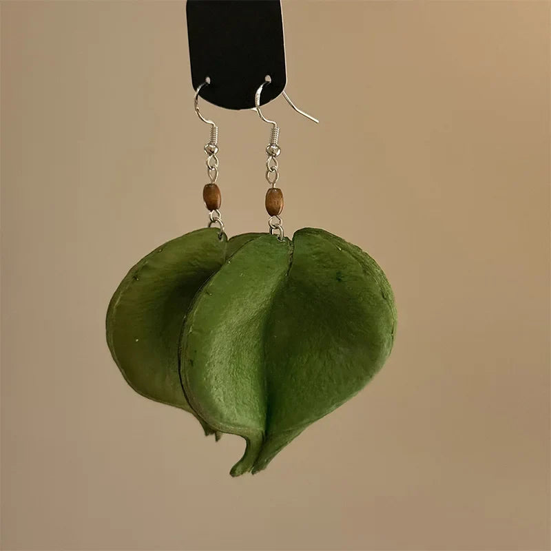 Dangling Earrings with Green Colored Leaf