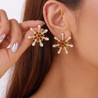 Dangling Earrings with Red and White Snowflake
