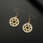 Dangle earrings with the Star of David and symbolic Jewish rhinestones in gold