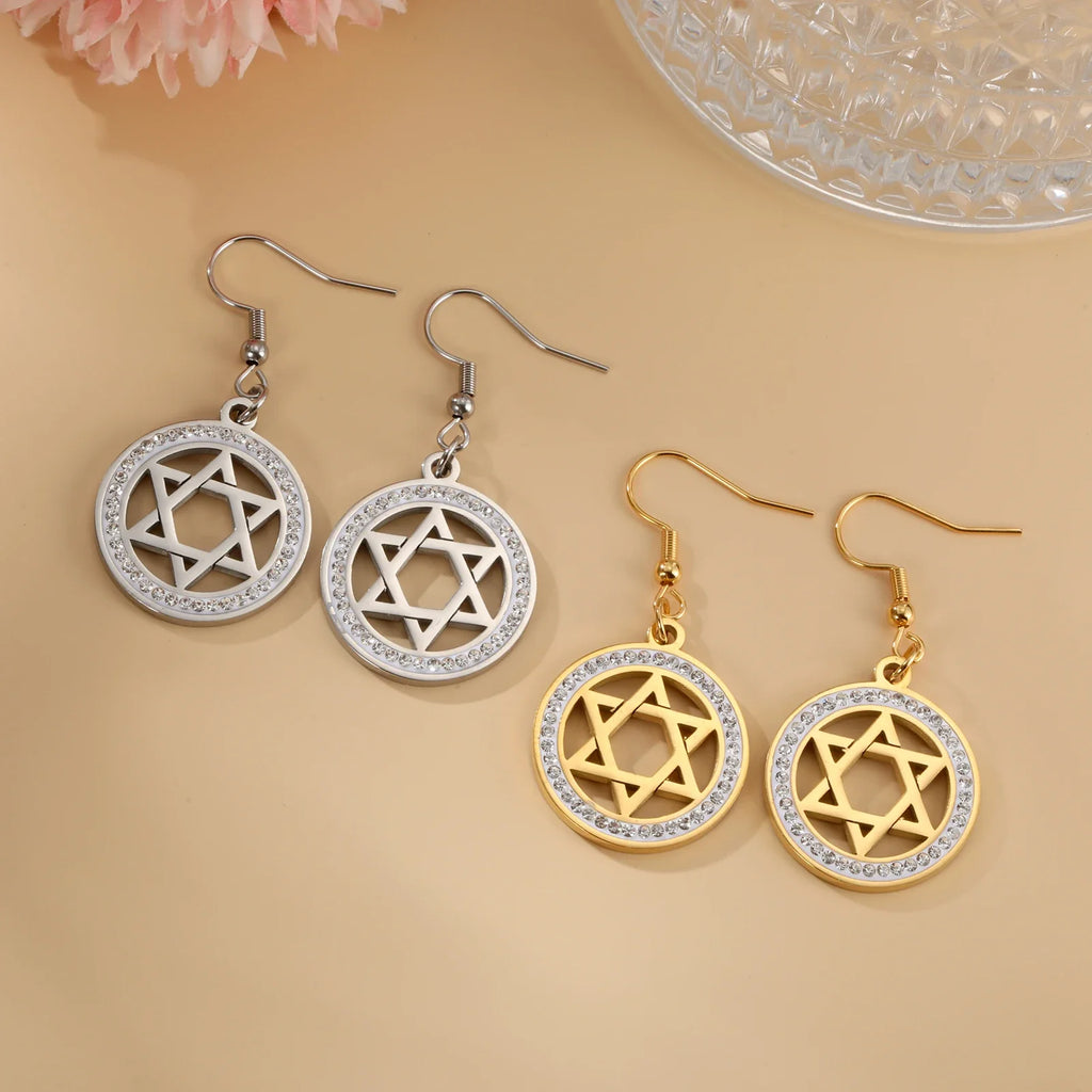 Dangle earrings with the Star of David and symbolic Jewish rhinestones