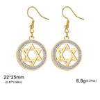 Dangle earrings with the Star of David and symbolic Jewish rhinestones in gold
