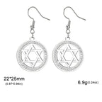 Dangle earrings with the Star of David and symbolic Jewish rhinestones in silver