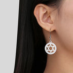Dangle earrings with the Star of David and symbolic Jewish rhinestones in silver