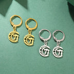 Drop earrings with the Chai symbol of life on a gold crescent moon
