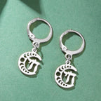 Drop earrings with the Chai symbol of life on a silver crescent moon