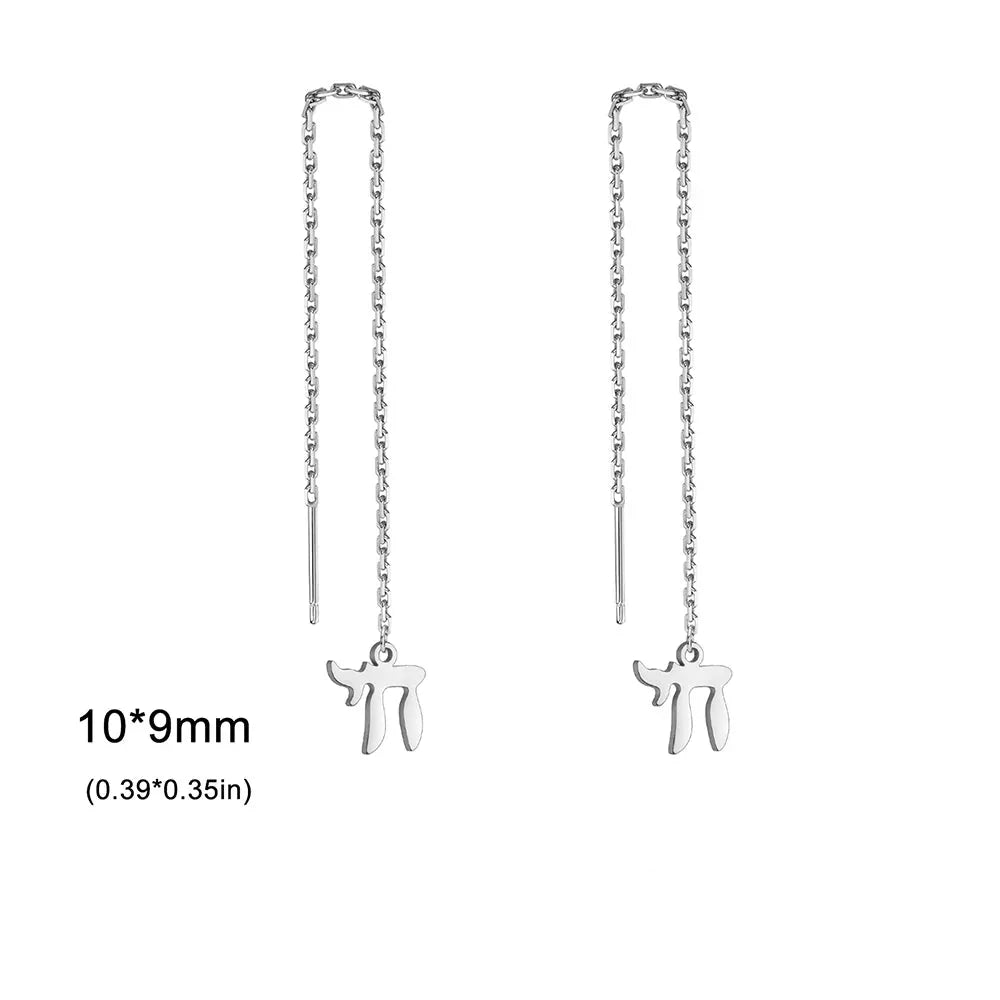 Dangling earrings with the Jewish life symbol Chai