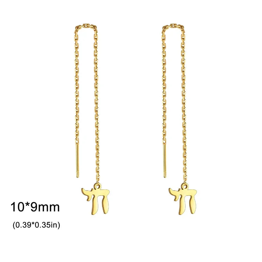 Dangling earrings with the Jewish life symbol Chai