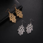 Dangle earrings with the Jewish protective symbol, Hand of Fatima and Star of David