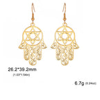 Dangle earrings with the Jewish protective symbol, Hand of Fatima and Star of David