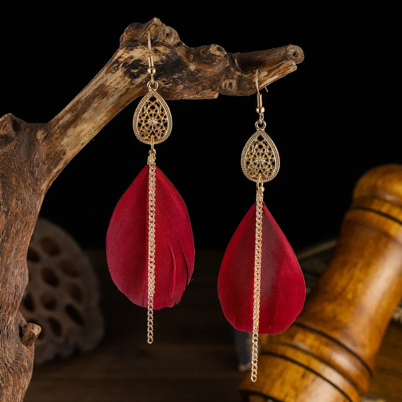 Bohemian Feather Drop Earrings