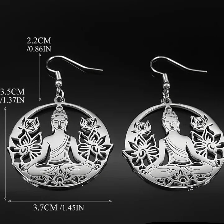 Buddha and Lotus Flower Dangling Earrings