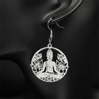 Buddha and Lotus Flower Dangling Earrings silver