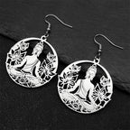 Buddha and Lotus Flower Dangling Earrings silver
