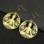 Buddha and Lotus Flower Dangling Earrings gold