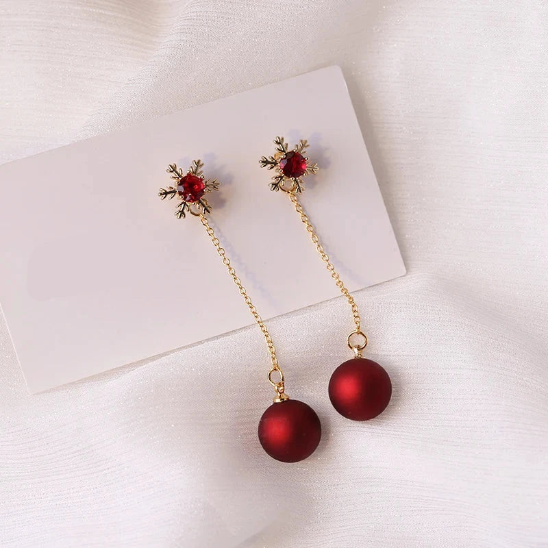 Red Christmas Ball Drop Earrings