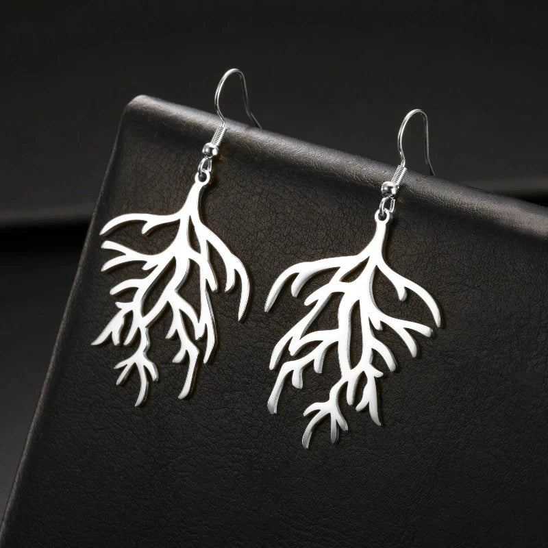 Dangling Earrings in Silver Coral Branches