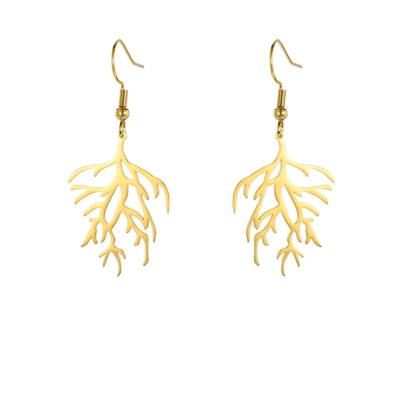 Dangling Earrings in Gold Coral Branches