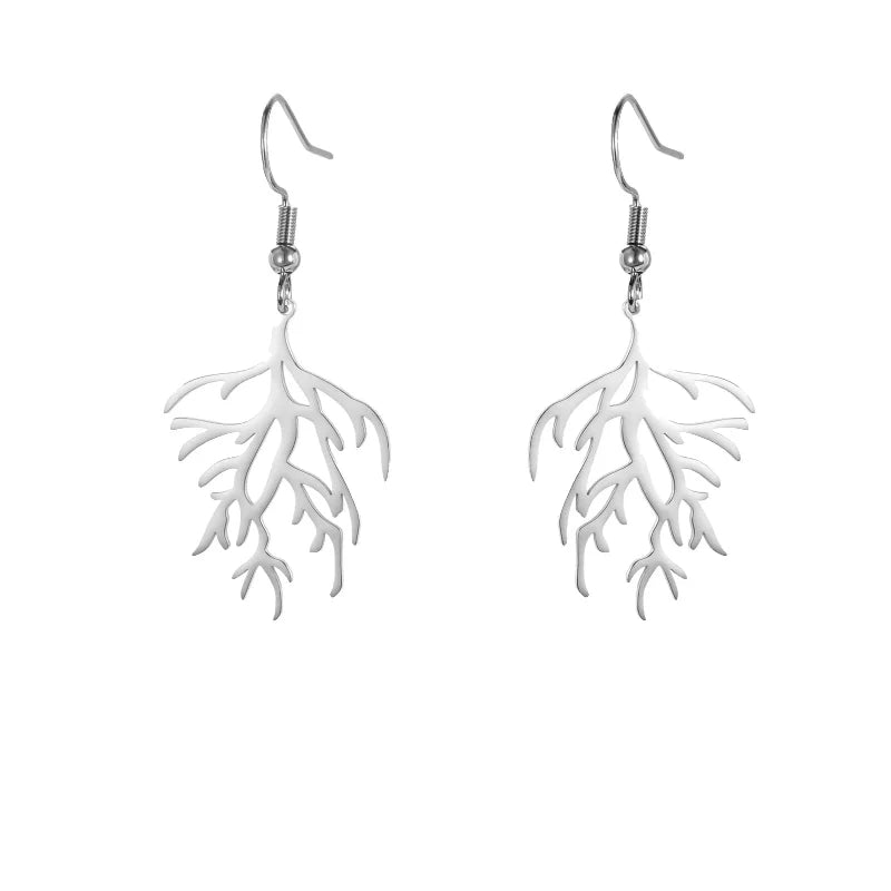 Dangling Earrings in Silver Coral Branches