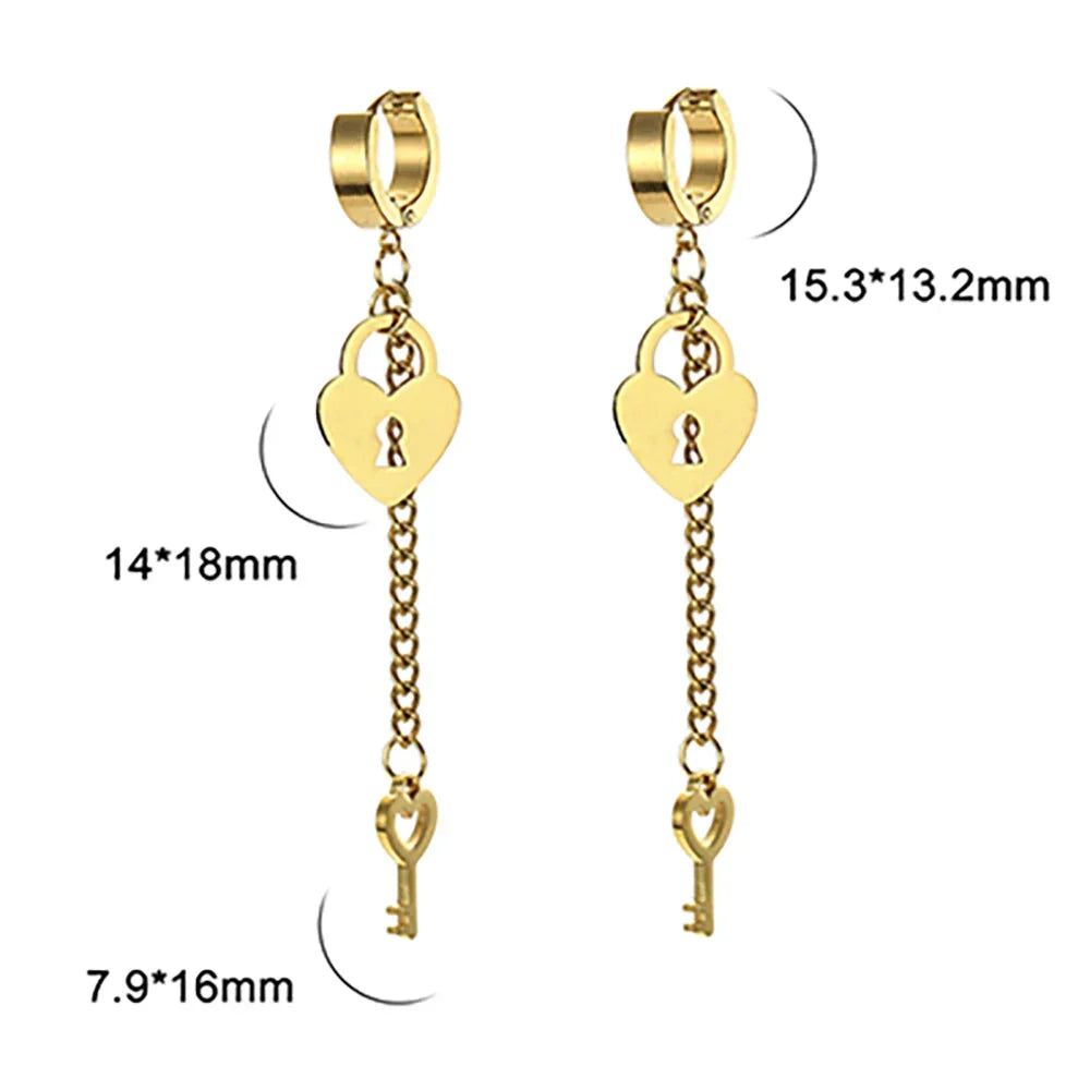 Key and lock dangling earrings