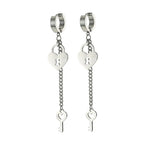 Silver key and lock dangling earrings
