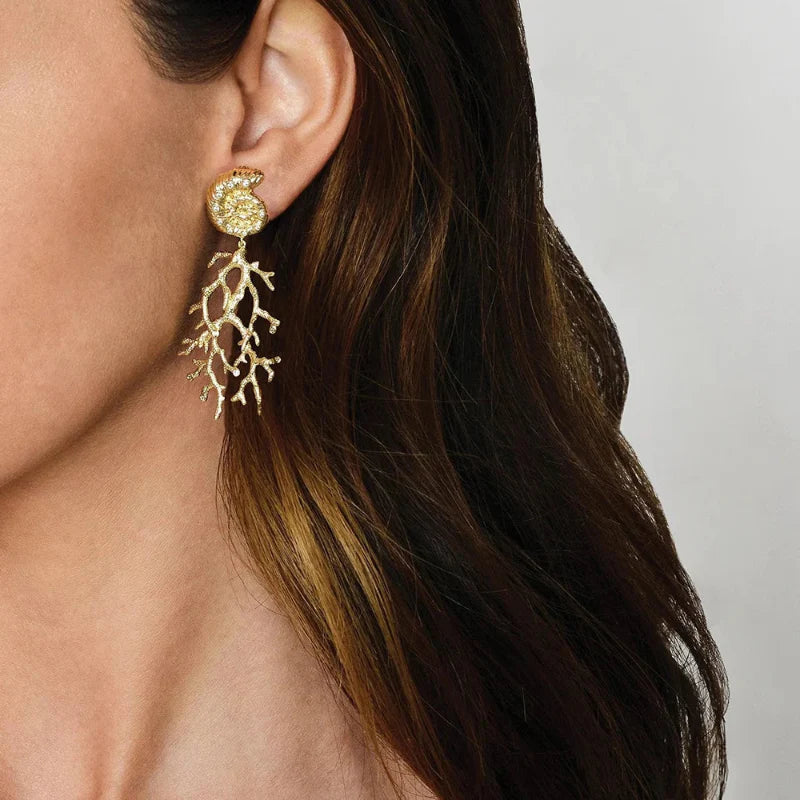 Conch and Coral Drop Earrings