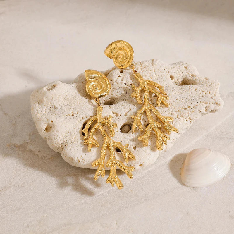 Conch and Coral Drop Earrings