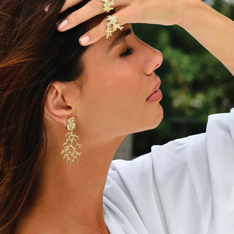 Conch and Coral Drop Earrings