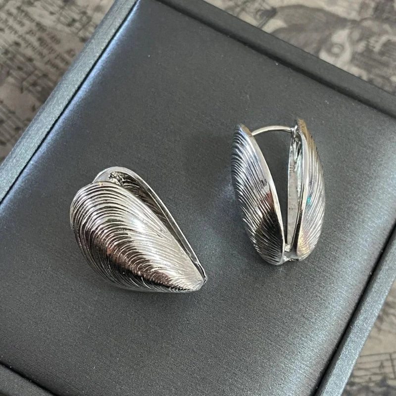 Silver Hanging Earrings Shells Mussels
