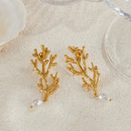 Dangling Earrings Coral and White Pearls