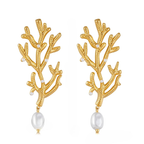 Dangling Earrings Coral and White Pearls