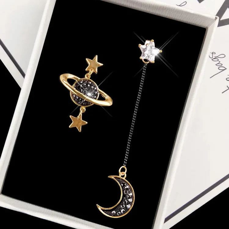 Dangling Crescent Moon and Stars Earrings
