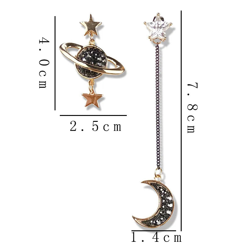 Dangling Crescent Moon and Stars Earrings