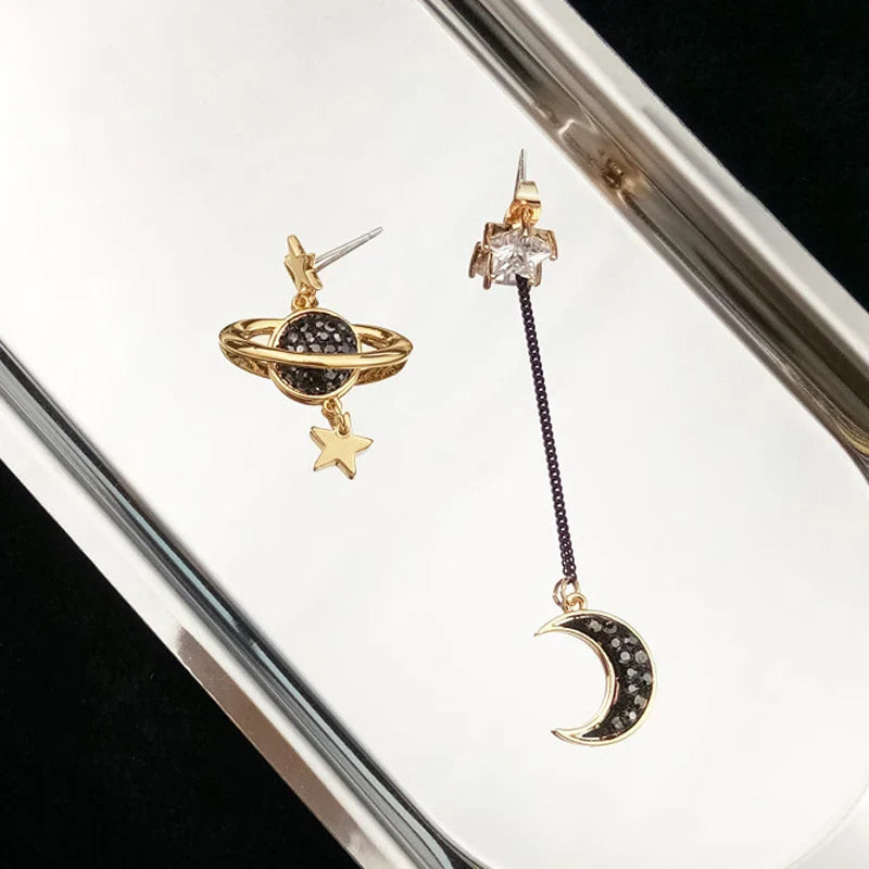 Dangling Crescent Moon and Stars Earrings