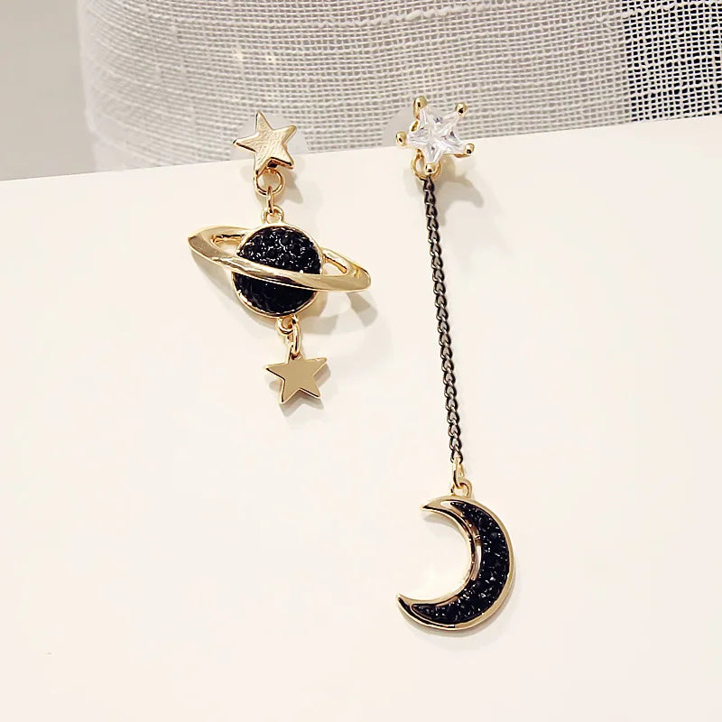 Dangling Crescent Moon and Stars Earrings