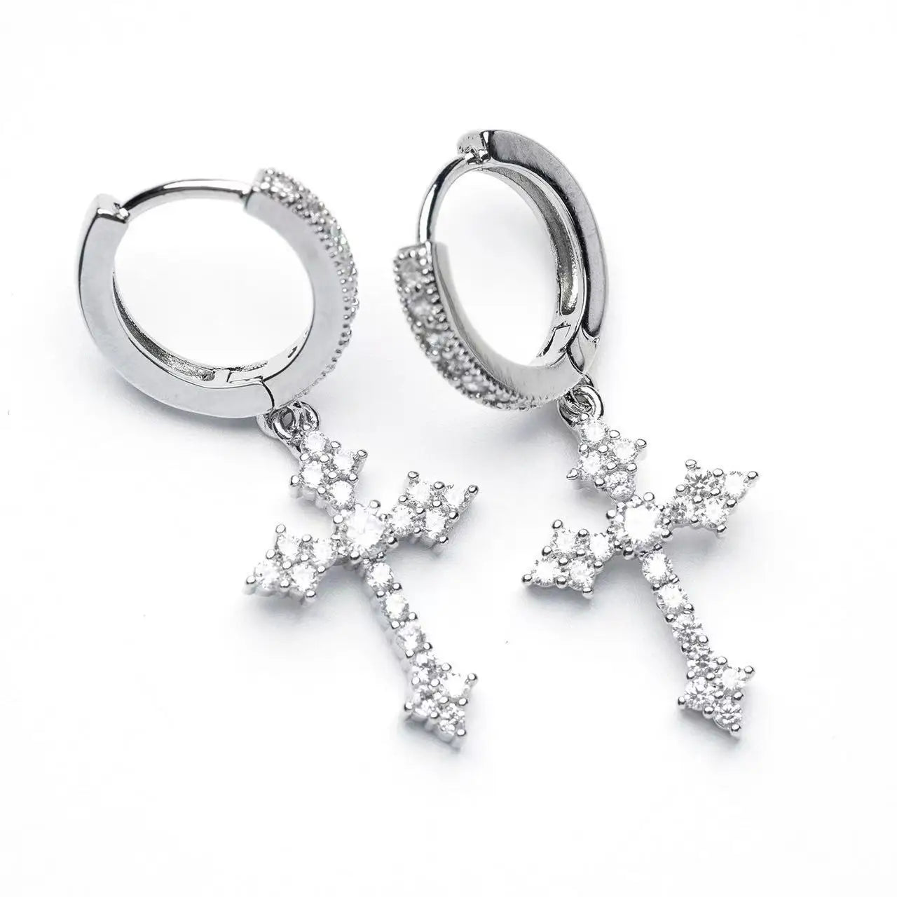 Christian Cross Dangle Earrings in Zircon