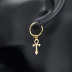 Ankh Cross Dangling Earrings for Men or Women gold