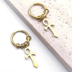 Ankh Cross Dangling Earrings for Men or Women gold