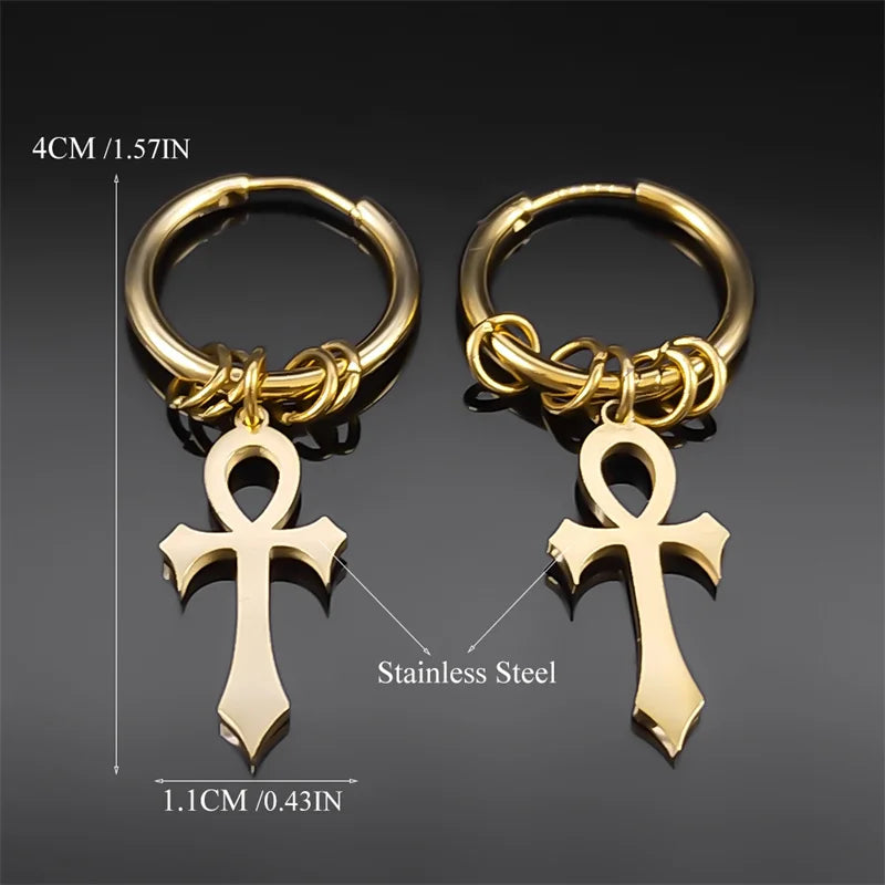Ankh Cross Dangling Earrings for Men or Women