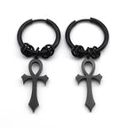 Ankh Cross Dangling Earrings for Men or Women black