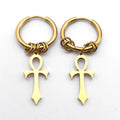 Ankh Cross Dangling Earrings for Men or Women gold