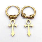 Ankh Cross Dangling Earrings for Men or Women gold