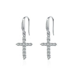 Silver Zircon Cross Dangle Earrings