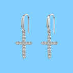 Silver Zircon Cross Dangle Earrings