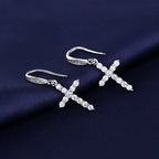 Silver Zircon Cross Dangle Earrings