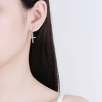 Silver Zircon Cross Dangle Earrings
